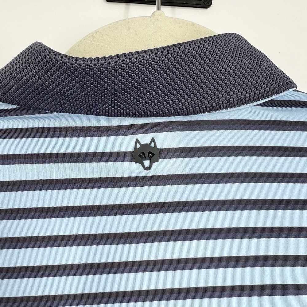 Greyson‎ Polo Shirt Mens Medium Blue Stripe Golf Performance Wolf Logo - Picture 7 of 10